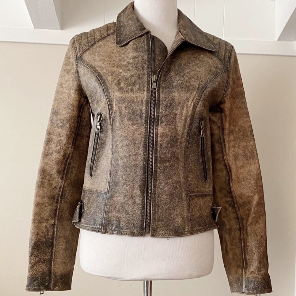 Vintage Leather Bomber Jacket brown medium